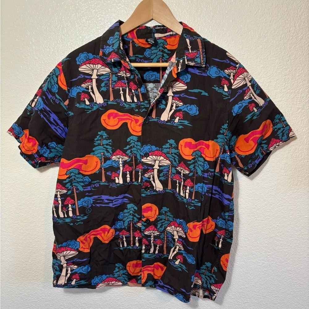 Neff Charcoal Psychedelic Print 100% Cotton Button Down Shirt Size Medium